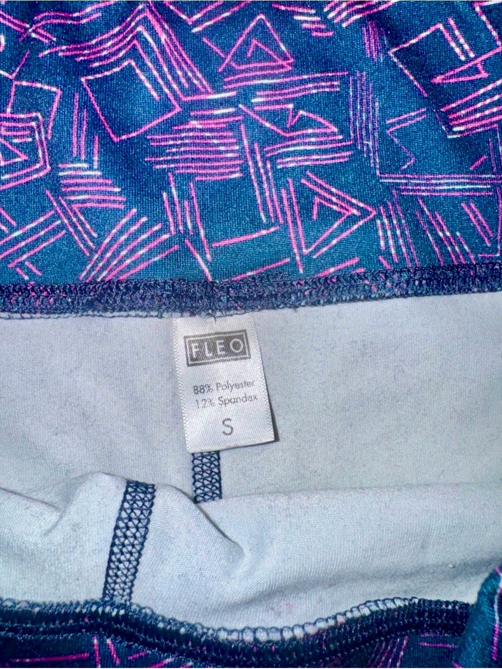 FLEO Geometric Print Booty Shorts Small Blue Pink Athletic Shorts - Picture 3 of 4